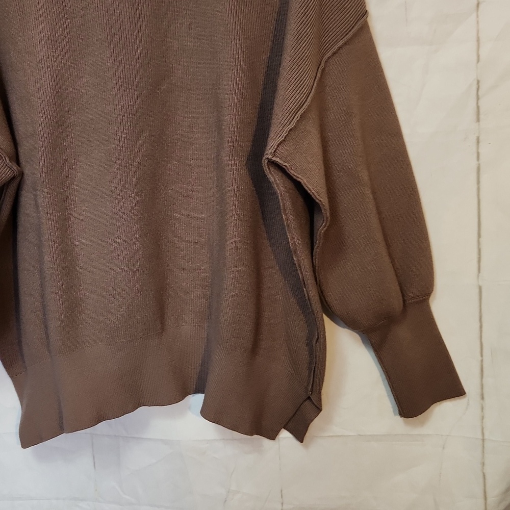 Lillusory Women's Brown Cozy Knit Drop Shoulder Crew Neck Sweater - Picture 5 of 8